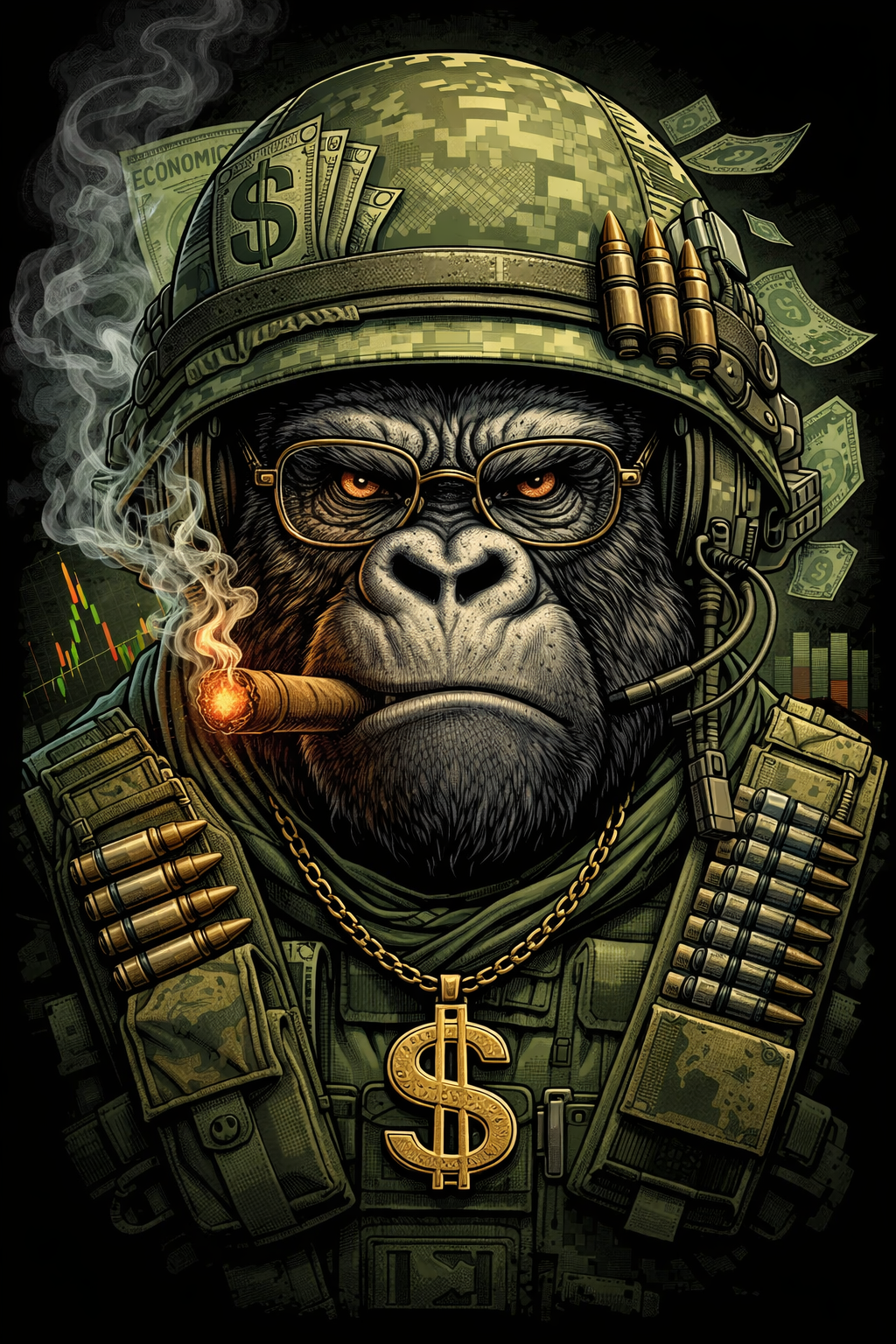 Guerilla Economist mascot — gorilla in camo fatigues